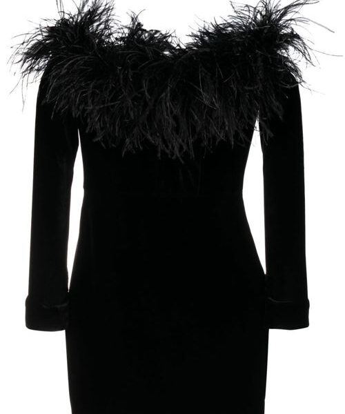 FEATHER DETAIL VELVET SHORT DRESS