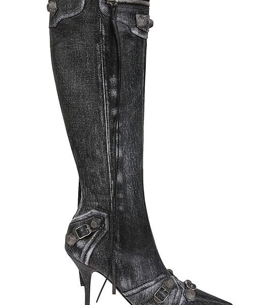 LE CAGOLE DENIM PRINT LEATHER BOOTS