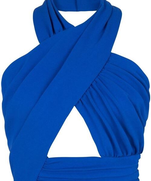 HALTER NACK DRAPED JERSEY CROPPED TOP