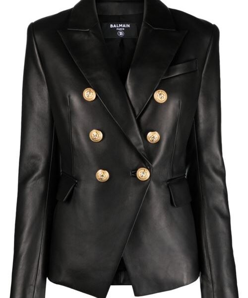 DOUBLE-BREASTED LEATHER BLAZER