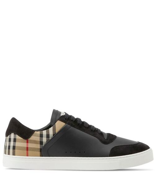 CHECK AND LEATHER SNEAKERS