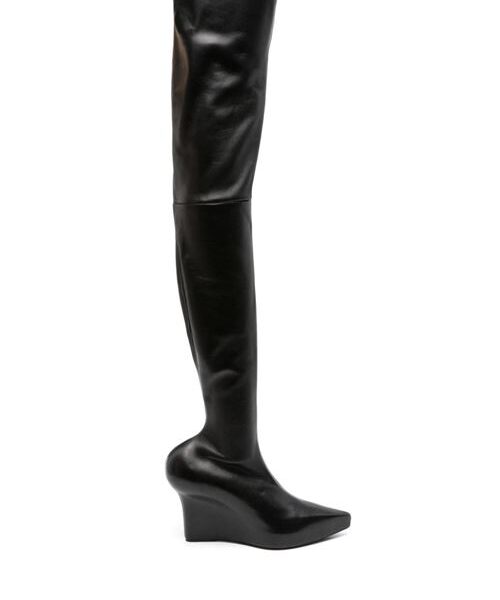 LEATHER OVER THE KNEE HEEL BOOTS
