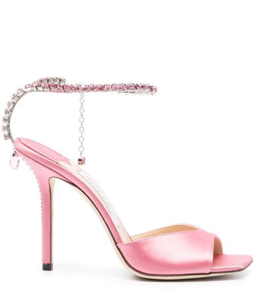 SAEDA 100 CRYSTAL EMBELLISHED SATIN HEEL SANDALS