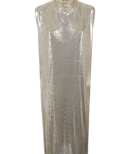 METALLIC-KNIT MINI DRESS