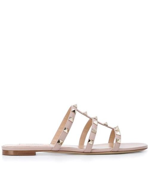 ROCKSTUD LEATHER FLAT SANDALS